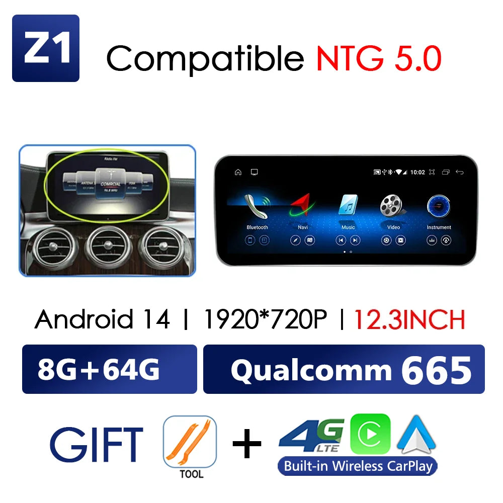 Android 14 CarPlay For Mercedes Benz C Class W205 GLC X253 2014-2018 Car Multimedia Navigation GPS SWC DSP 4G WiFi