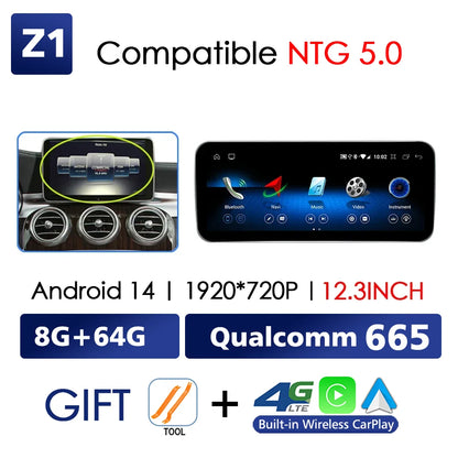Android 14 CarPlay For Mercedes Benz C Class W205 GLC X253 2014-2018 Car Multimedia Navigation GPS SWC DSP 4G WiFi