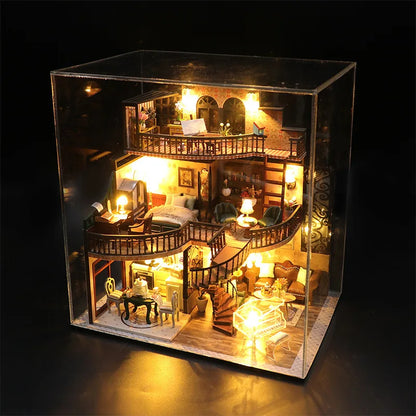 Doll house With dust cover casa Miniature Diy Wood Dollhouse Miniatures children toys girl Birthday Gifts diorama M2132