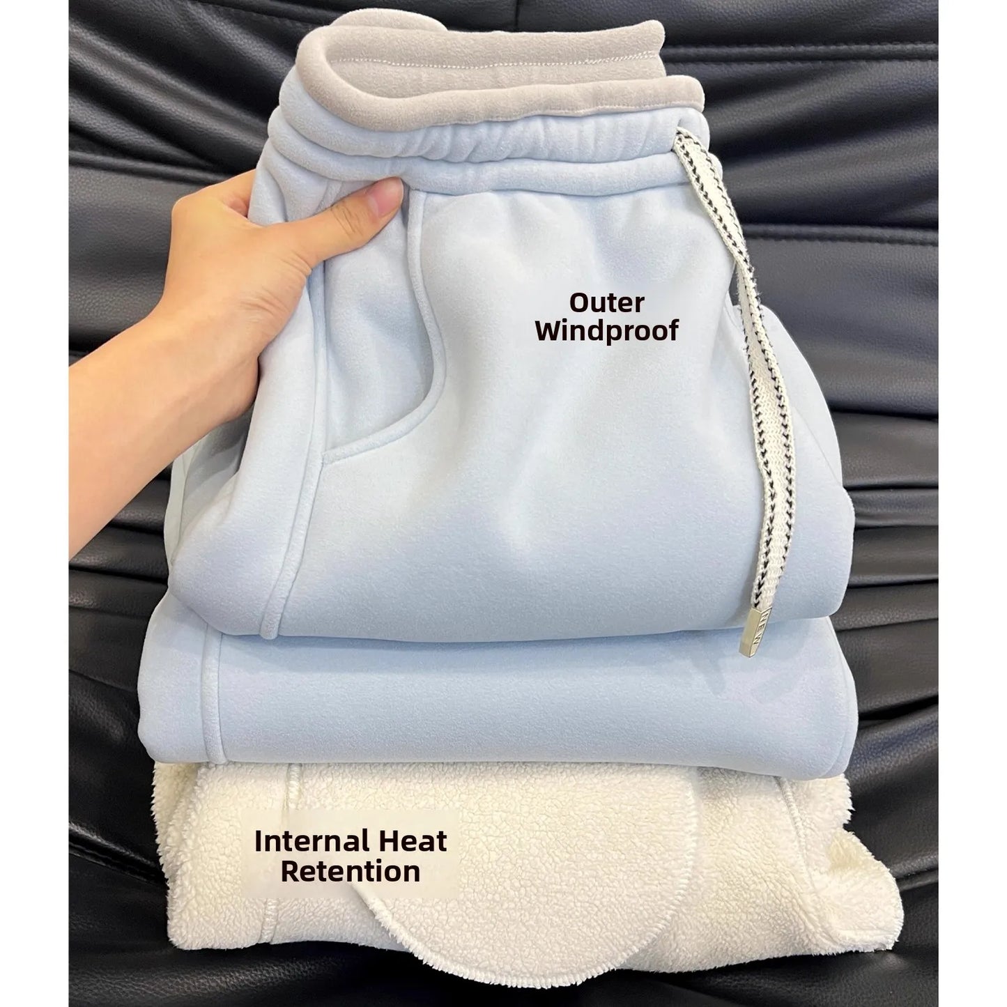 Fleece Lined Thickened Alpaca Wool Sweatpants Women Winter Style Warm Not Puffy Slimming Knife-Shape Pants High Waist Wide Leg