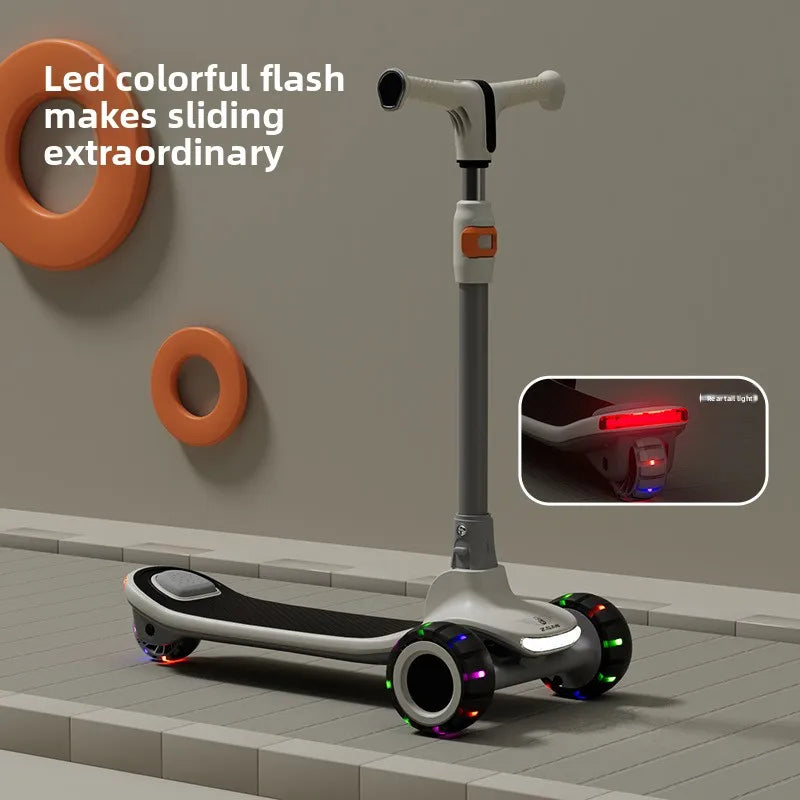 Foldable children's scooter for ages 2–8: LED-lit scooter ride-on scooter toy car for older children