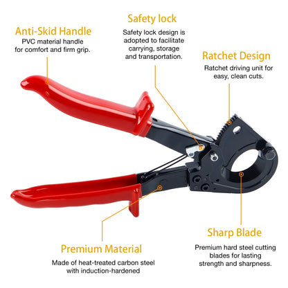 Ratcheting Cable Cutter Wire Plier 0-240mm² Professional Cutting Tool For Copper/Aluminum Metal Conductors Optical Fibers Cables