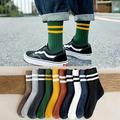 5 Pairs Premium Thickened Business Seasonal Versatile Stylish Mid-calf Socks for Men Anti-odor Mid-calf Athletic Socks