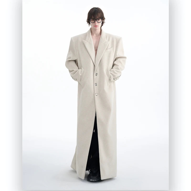 Mauroicardi Autumn Winter Oversized Extra Long Warm Black Wool Blends Coat Men Luxury Designer Floor Length Woolen Overcoat 2024
