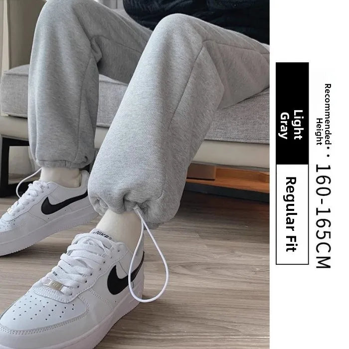 Thickened Fleece Women's Sports Pants Autumn Winter New Style Casual Loose Wide Leg Sweatpants High Waist Polyester Fiber