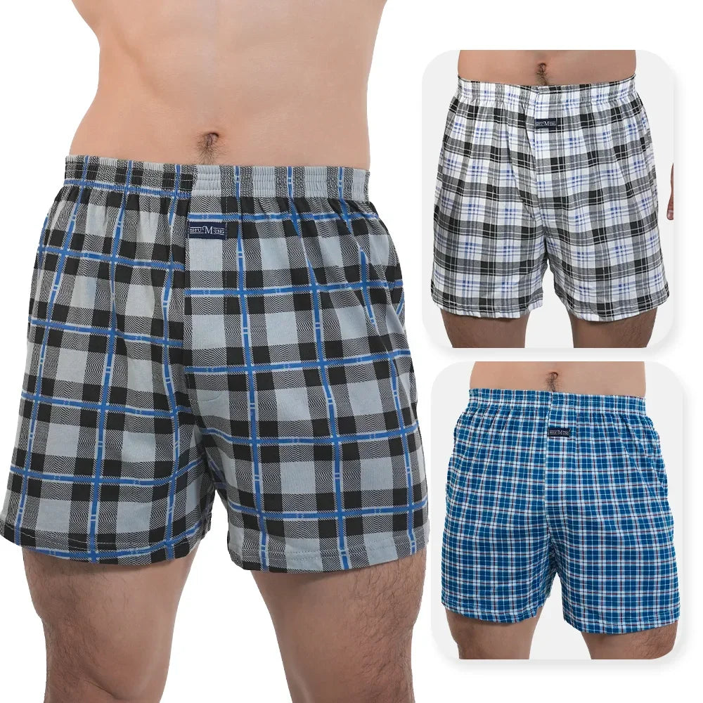 3pcs Mens High Waist Boxers Briefs 100% Cotton Plus Size Sleepwear Elastic Waistband Lounge ARO Pants Home Wear Comfort 50-140kg