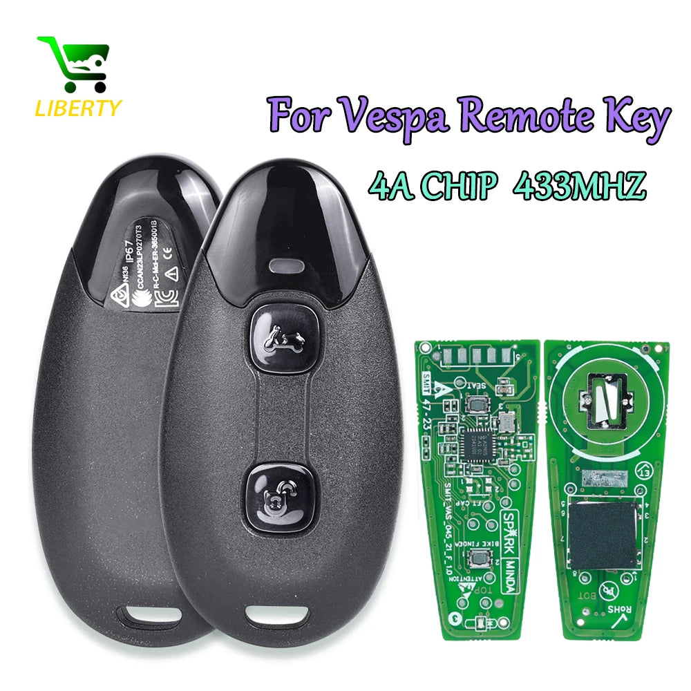 Liberty For Vespa 2025 Smart Motorcycle Remote Key Vespa 150CC Primavera Sprint Tech Elettrica70 GTS 300CC LX125/S 4ACHIP 433MHz