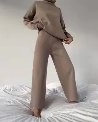 Loose Casual Two-Piece Set Pure Color Knitted 2023 Fashion Women's Ensemble Chic Workwear Winter Office Suit