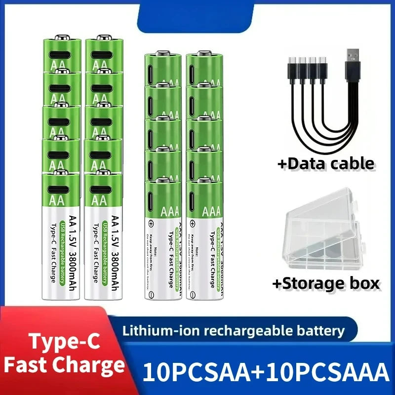 2025NEW Lithium-Ion Battery Type-C Rechargeable High-Capacity Battery AA&AAA Battery For remote control, mouse, electric toys