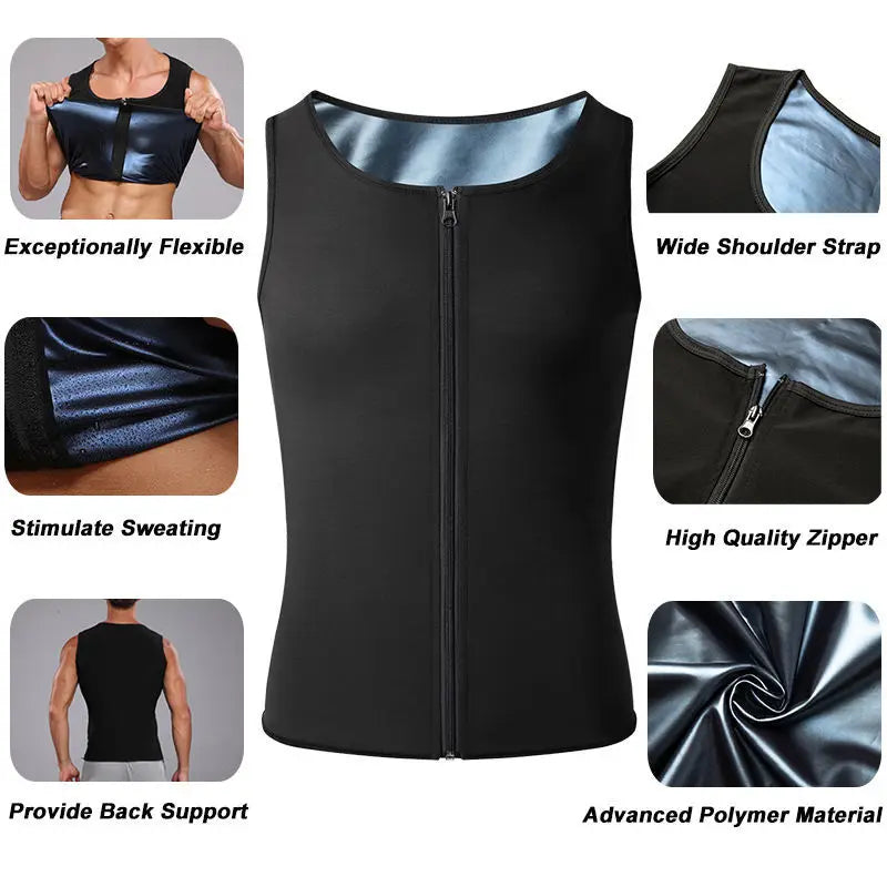 1pcs Men's Shapewear Zipper Coated Silver Vest Exercise slimming corset Compression Sweat Reducing Fat Sauna Tops Waist Trainer