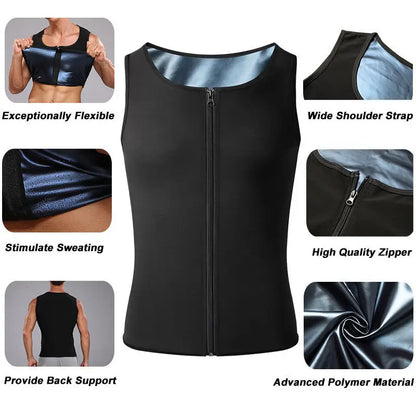 1pcs Men's Shapewear Zipper Coated Silver Vest Exercise slimming corset Compression Sweat Reducing Fat Sauna Tops Waist Trainer