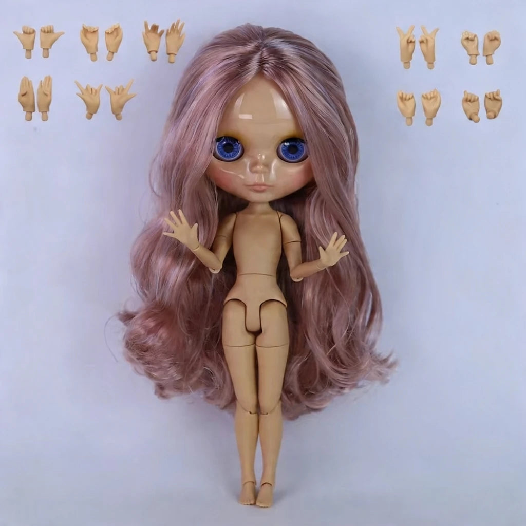 ICY DBS Blyth doll 1/6 BJD Customized nude joint body with white skin, glossy face,blue background is matte face girl gift, toy
