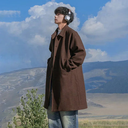 TFETTERS Brand Japan Woolen Overcoat Man Casual Autumn Winter New 2026 Thickening Windbreak Coat Male Daily Vintage Clothing