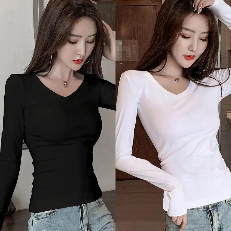 Women's Slim Fit Long Sleeve round Neck T-Shirt Base Layer Shirt Inner And Outer Wear Autumn Style Commute Korean Version