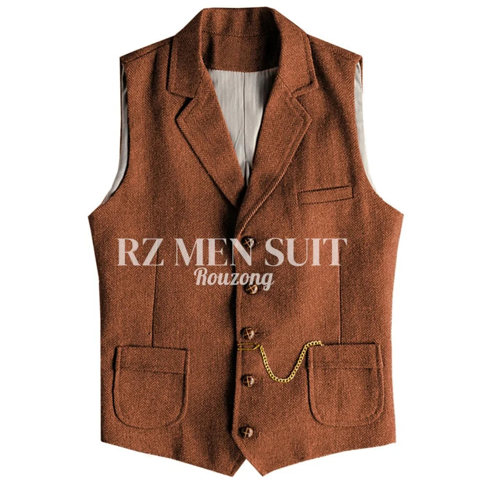 Men's Tweed Suit Vest Western Herringbone Wool Casual Waistcoat for Groomsman chaleco para hombre