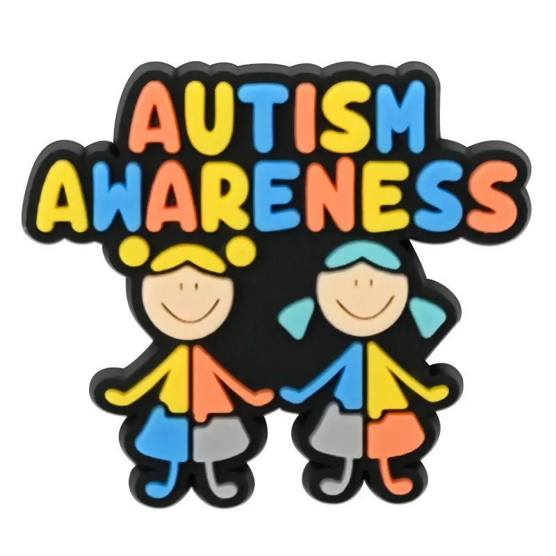 1-16Pcs Be Kind Autism Awareness Love Patience Understanding Pvc Garden Shoe Charms Buckle Kid Cartoon Accessories DIY Backpack