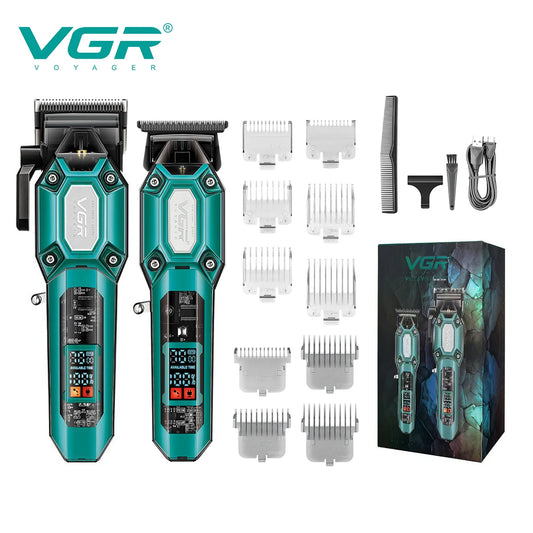 VGR V-600/V-900 Electric Hair Clipper Transparent Body Hair Trimmer LED Intelligent Digital Carving Electric Thruster Care Set
