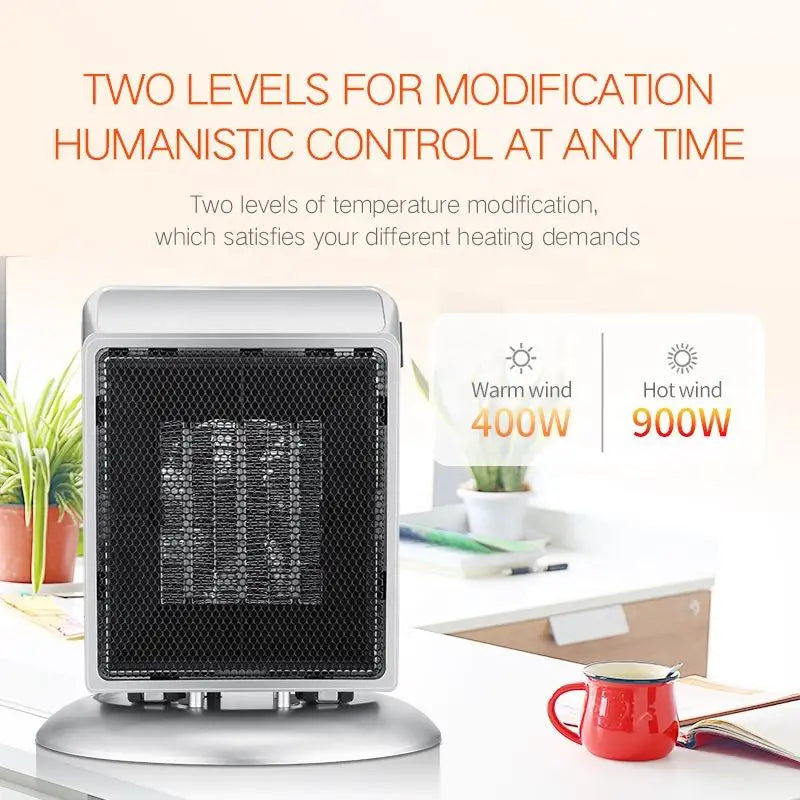 900W Energy Saving Cycle Smart Room Portable PTC Ceramic Mini Fan Heater, Home Office Electric Heater