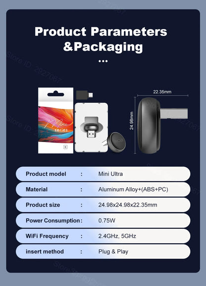 CarlinKit Mini Ultra 3 Wireless CarPlay & Android Auto Adapter Wired To Wireless USB Dongle Plug and Play Fast Auto Connection
