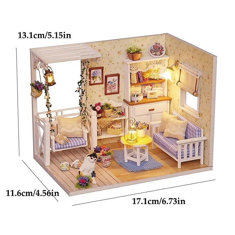Zuuton Sweet Pink Villa DIY Miniature Doll House Kit with LED Light 3D Wooden Puzzle Building Kit with Furniture Gift Dollhouse