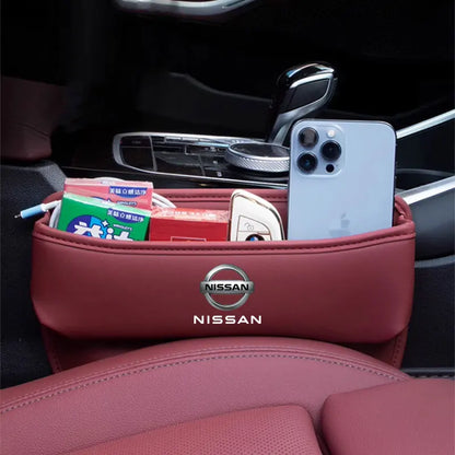 Car Organizer Box Leather Crevice Gap Storage Bag For Nissan 350z 370z altima Armada Frontier Kicks Leaf nismo pulsar Qashqai