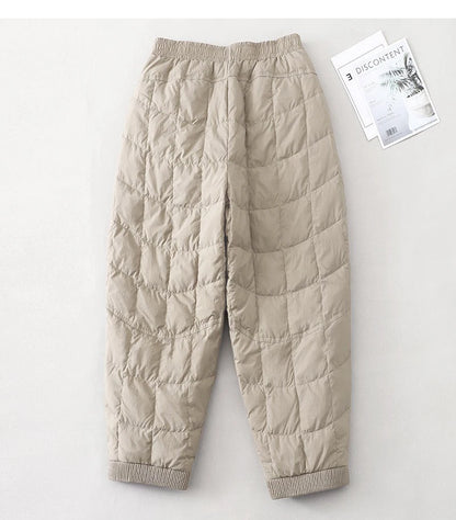 Women's Quilted Pants Casual Lightweight Thickened Warm Harem Style Straight Leg High Waist Long Trousers Winter Fashion