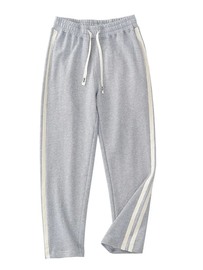 Spring Autumn American Retro Drawstring Knitted Striped Sweatpants Men's Simple 100% Cotton Sports Casual Loose Straight Pants