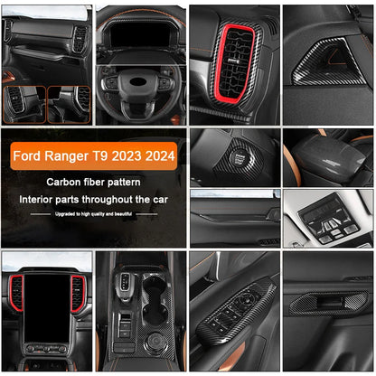 Carbon Fiber Car Interior Overlay Accessories For Ford Ranger Raptor Wildtrak T9 2022-2025, Central Gear Shift Panel Door Trim