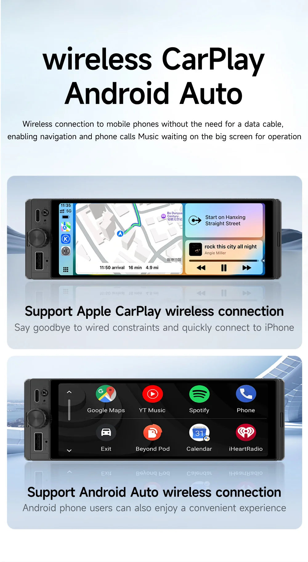 1DIN Universal MP5 6.28-Inch Car Radio IPS Wireless Carplay Android AUTO AUX USB SWC BT Touch Screen Multimedia Video Player