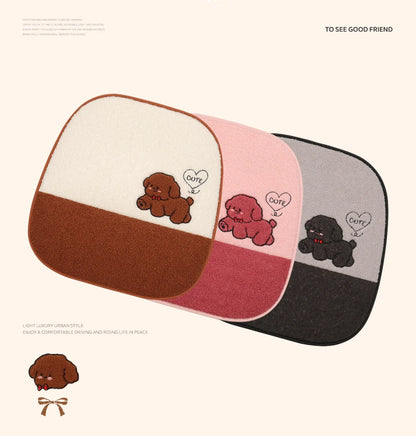5 Seats Funny Puppy Car Seat Cover Fleece Fabric PU Leather Warm Comfortable Quick Installation Fits Most Cars