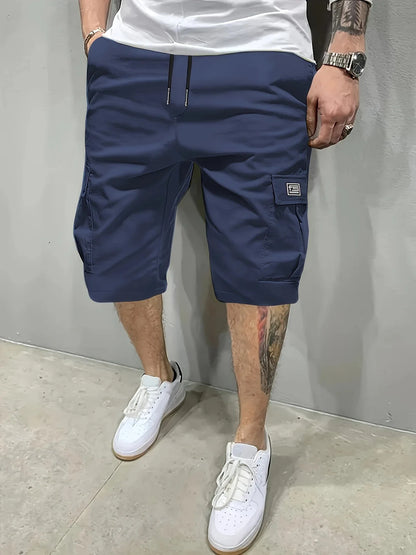 Men's Army Green Cargo Shorts Drawstring Waist Loose Fit Multi Pocket Shorts Men Summer Streetwear Casual Knee Shorts