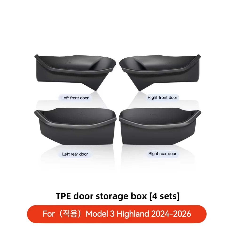 YZ For Tesla Model 3/Y/YL Highland Juniper Car Door Side Storage Box Front Rear Side TPE Door Storage Organizer Tray Accessories