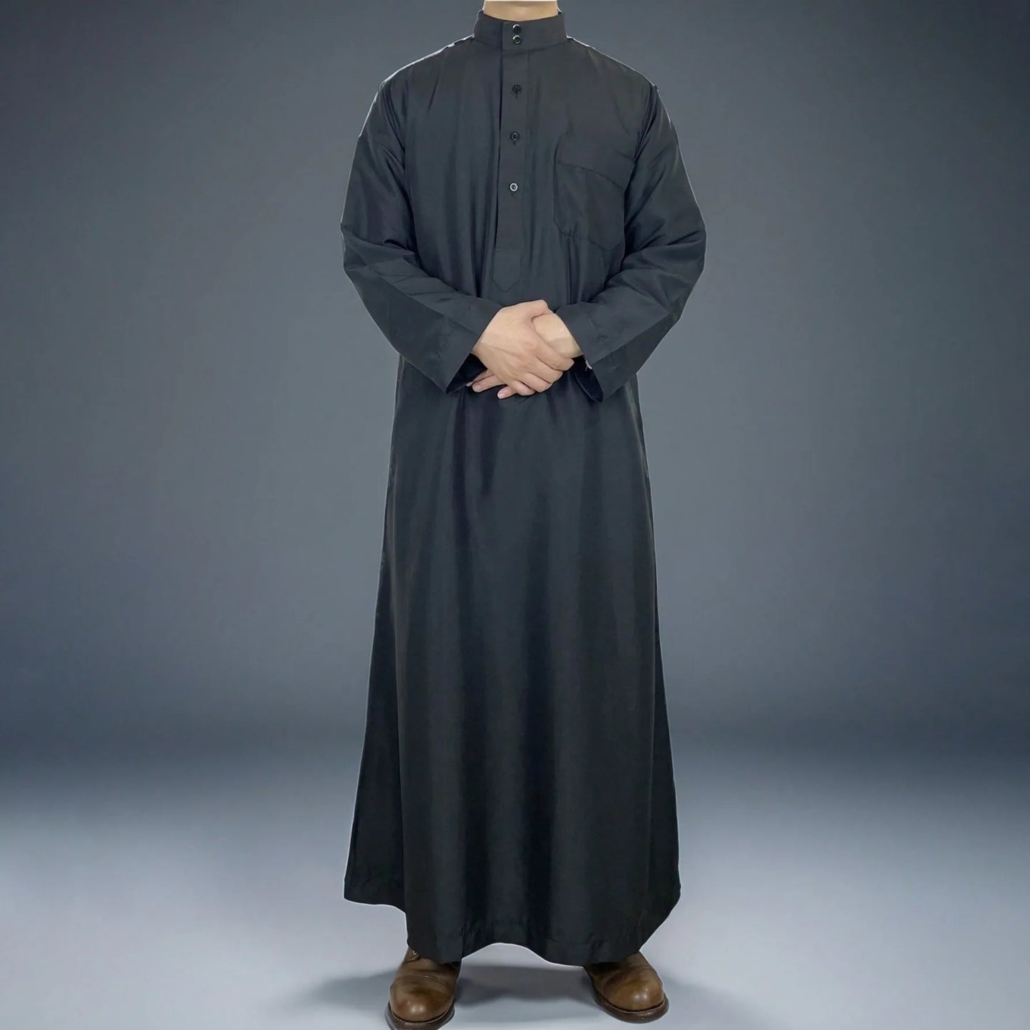 New Middle East Men Thobe Pure Color Qatar Stand Collar Robe Muslim Gown Muslim Fashion Ropa Turca Islamic Clothing