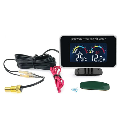 Car LCD Water Temp Meter + Voltmeter Gauge 2in1 Temp Voltage Meter 10mm Water Temp Sensor 12V 24V