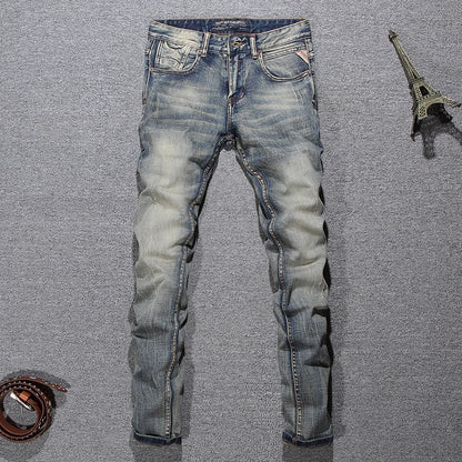 Italian Style Fashion Men Jeans Retro Washed Stretch Slim Fit Ripped Jeans Men Vintage Trousers Designer Denim Pants Hombre