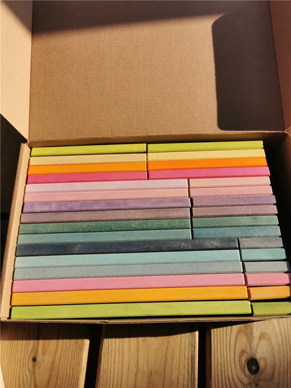 Large Rainbow Wood Building Slats Construct Cubes Blocks Pastel Stacking Timber Toys for Kids Early Learning