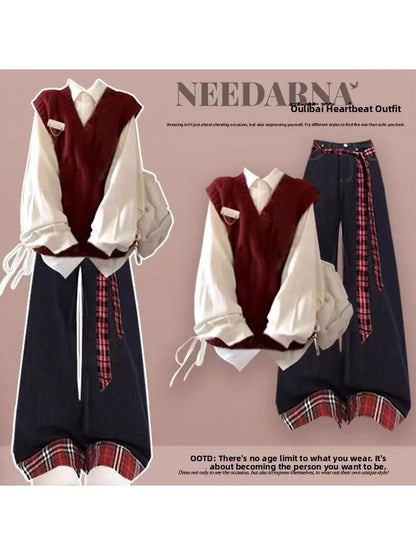 Early Autumn Knitted Women's Two-Piece Set Cool And Dynamic Korean Style Commuter College Fashion Casual Wear Polyester Inner...