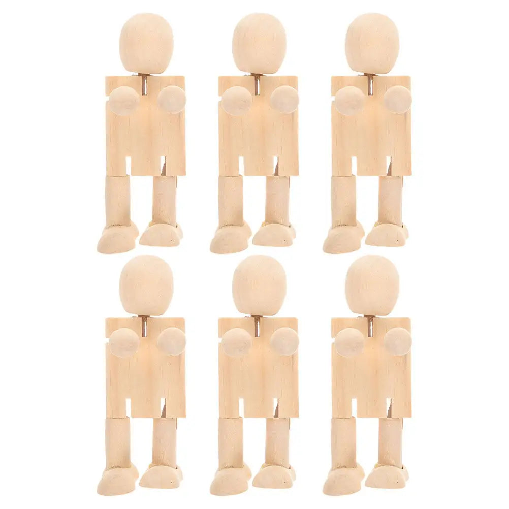 6Pcs Wooden Robot Unfinished Jointed Figures for DIY Painting Decoration Craft Kits Kids Creativity Development