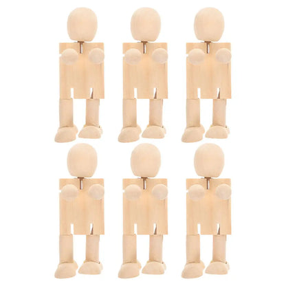 6Pcs Wooden Robot Unfinished Jointed Figures for DIY Painting Decoration Craft Kits Kids Creativity Development