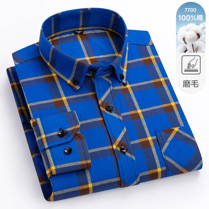 New Flannel Plaid Long Sleeve Men Casual Shirts Autumn Winter Fashion Plus Size Regular Fit Smart Dress Shirts Daily Clothes Top