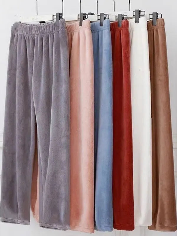 Thickened Fluffy Slippers for Men And Women Warm Coral Fleece Lined Casual Home Pants Loose Comfortable Winter Leisure Trousers