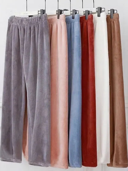 Thickened Fluffy Slippers for Men And Women Warm Coral Fleece Lined Casual Home Pants Loose Comfortable Winter Leisure Trousers