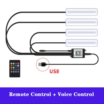 LED RGB Car Foot Ambient Light With USB Wireless Remote Voice Music APP Control Cigarette Lighter Car Footwell Lights