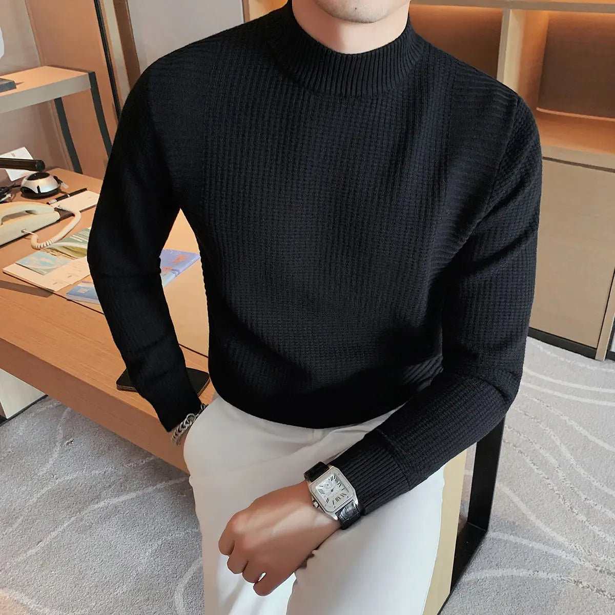 2023 Male High End Fashion Knitted Pullover Sweater Men Half Turtle Neck Winter Woolen Casual Jumper Clothes