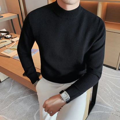 2023 Male High End Fashion Knitted Pullover Sweater Men Half Turtle Neck Winter Woolen Casual Jumper Clothes