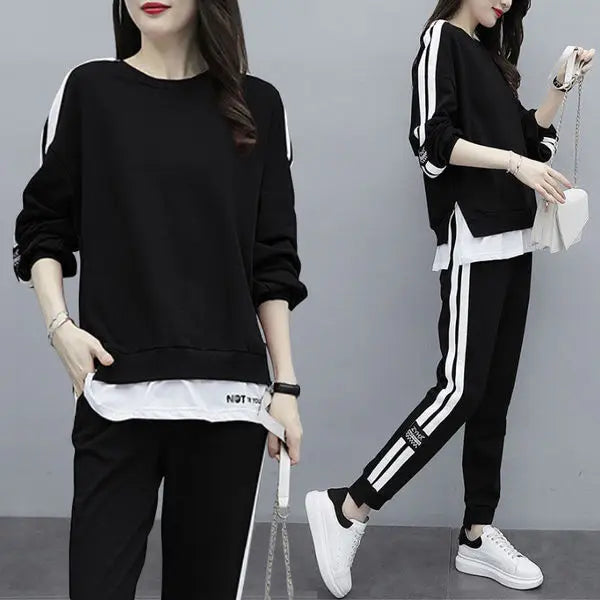Spring Autumn New Casual Sportswear Set Women Loose Fashionable Large Size Stylish Sweatshirt Best Friend Outfit Long Pants