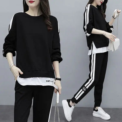 Spring Autumn New Casual Sportswear Set Women Loose Fashionable Large Size Stylish Sweatshirt Best Friend Outfit Long Pants