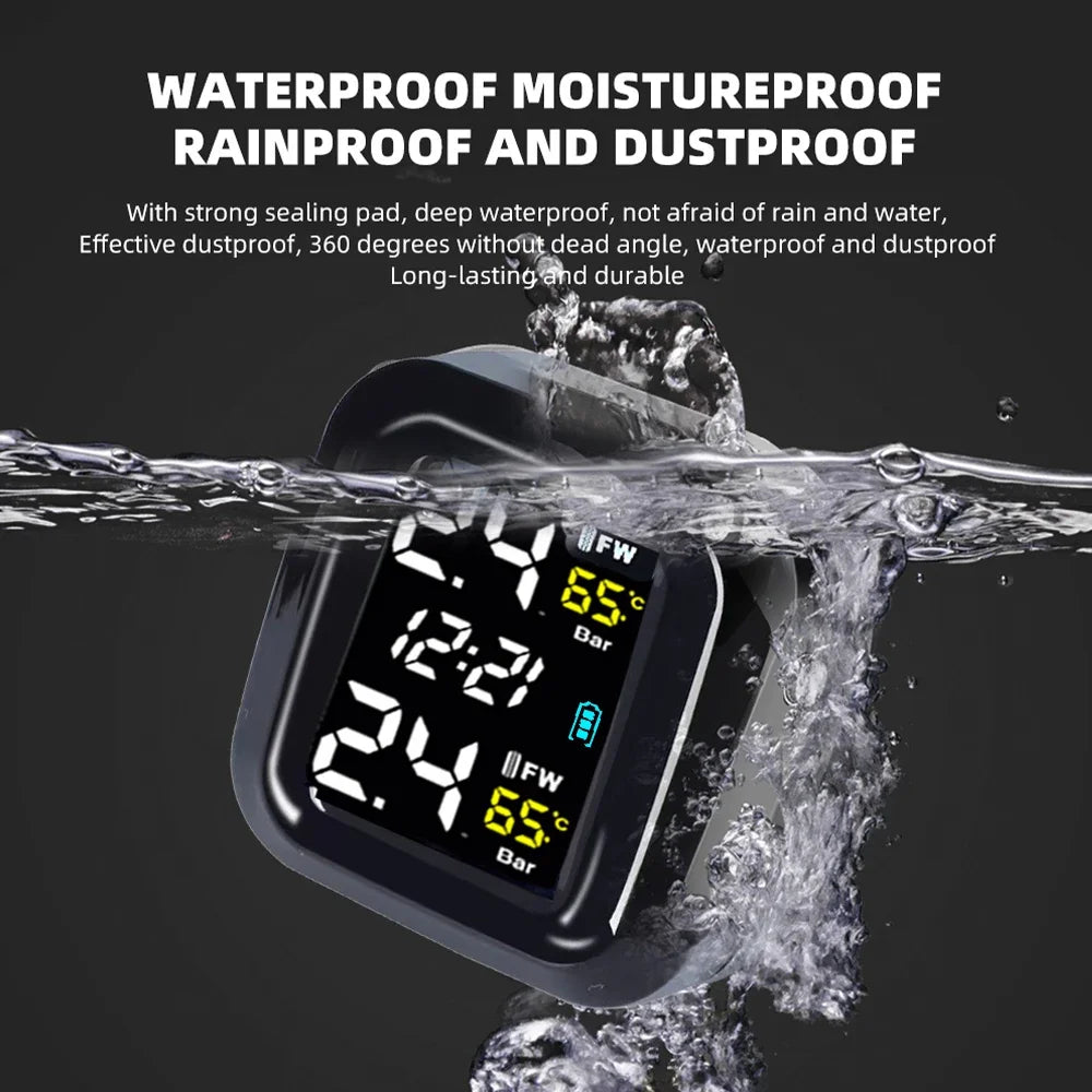 Motorcycle Tire Pressure Monitor Digital Display External Motorcycle Wireless Tire Pressure Detector With 2 External Sensors