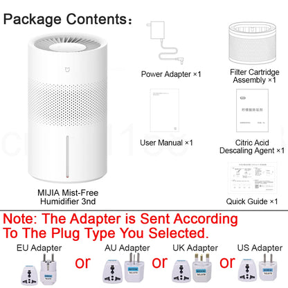 MIJIA Mist-Free Humidifier 3nd 400 mL/h,Model CJSJSQ05ZMZ,29.4dB(A) Quiet Operation,4L Water Tank,CN Version With Adapter