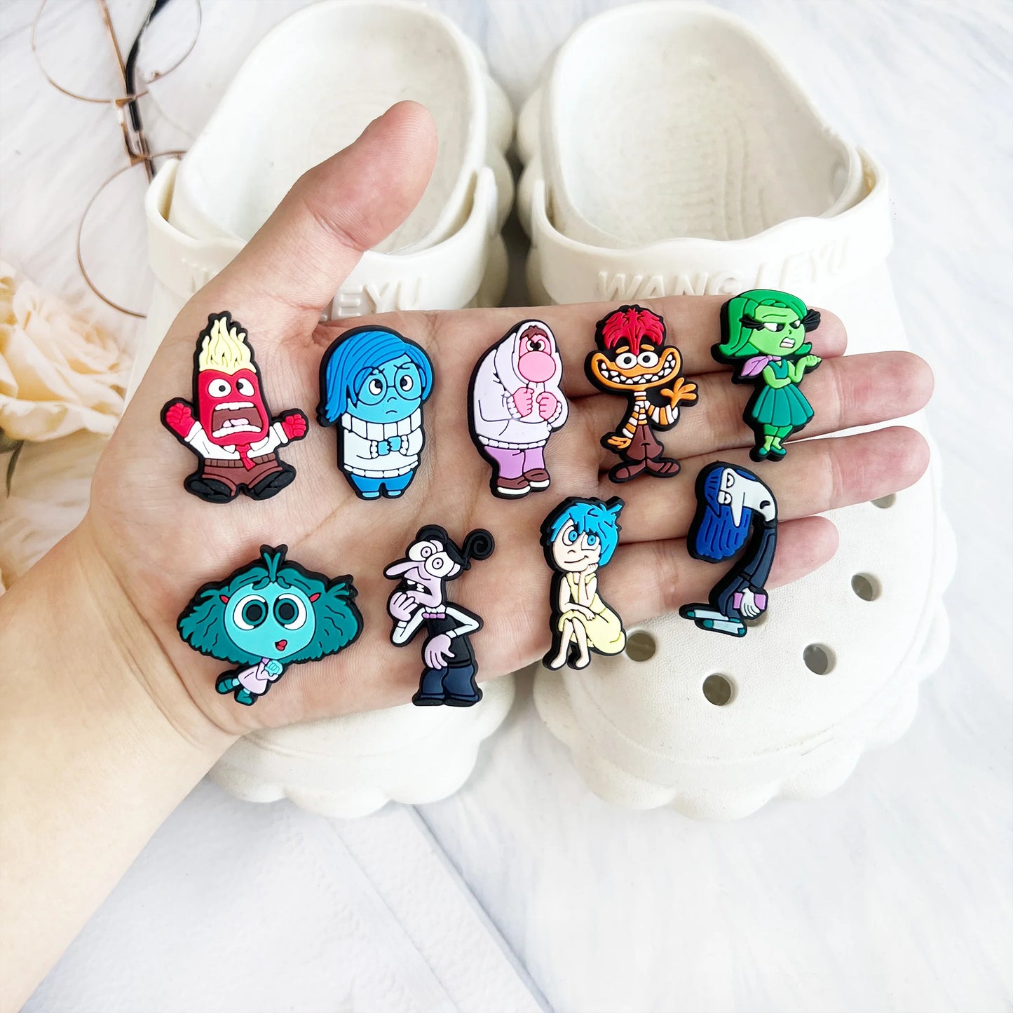 Hot Sales Cartoon Hot Toys Inside Out Series PVC Shoe Accessories Wristbands Slipper Decoration DIY Creativity Party Gifts